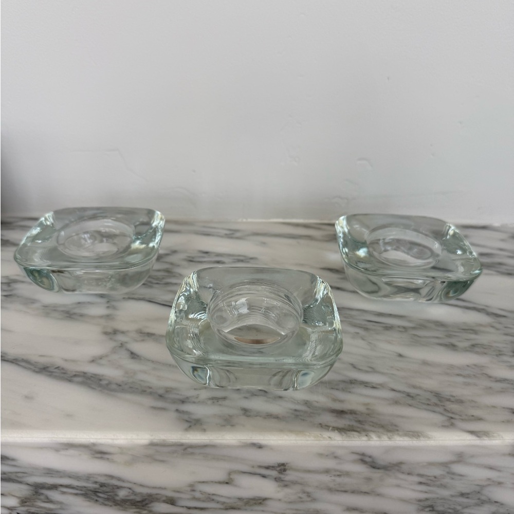 Set of Three Clear Glass Candle Holders